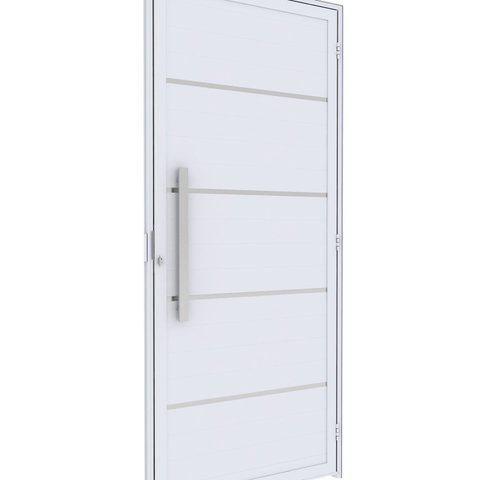 Porta de Alumínio de Giro Lambri 215x95cm com Friso e Puxador de 60 cm Lucasa Ideale Branco