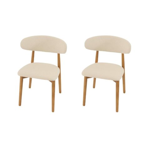 Conjunto 2 Cadeiras Estofada Linho para Jantar Cozinha Frida Creme Madeira Mel Maciça