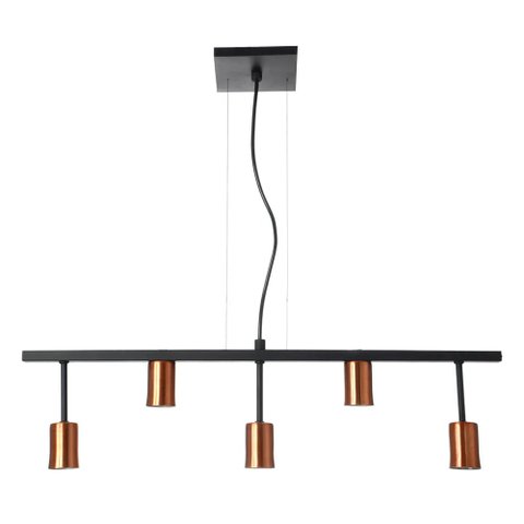 PENDENTE TRILHO PARA 5 LAMPADAS COR PRETO E COBRE