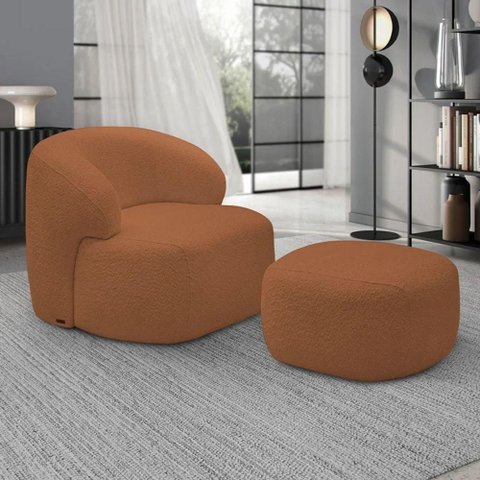 Poltrona Decorativa Fixa Orgânica para Sala Living Barolo L06 Bouclê Terracota - Gtdnexxus
