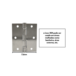 Dobradiça P/ Portas 3,5x3 em Inox 304 Escovado com Rolamento - 5
