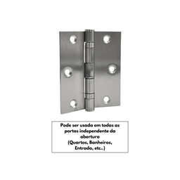 Dobradiça P/ Portas 3,5x3 em Inox 304 Escovado com Rolamento - 3