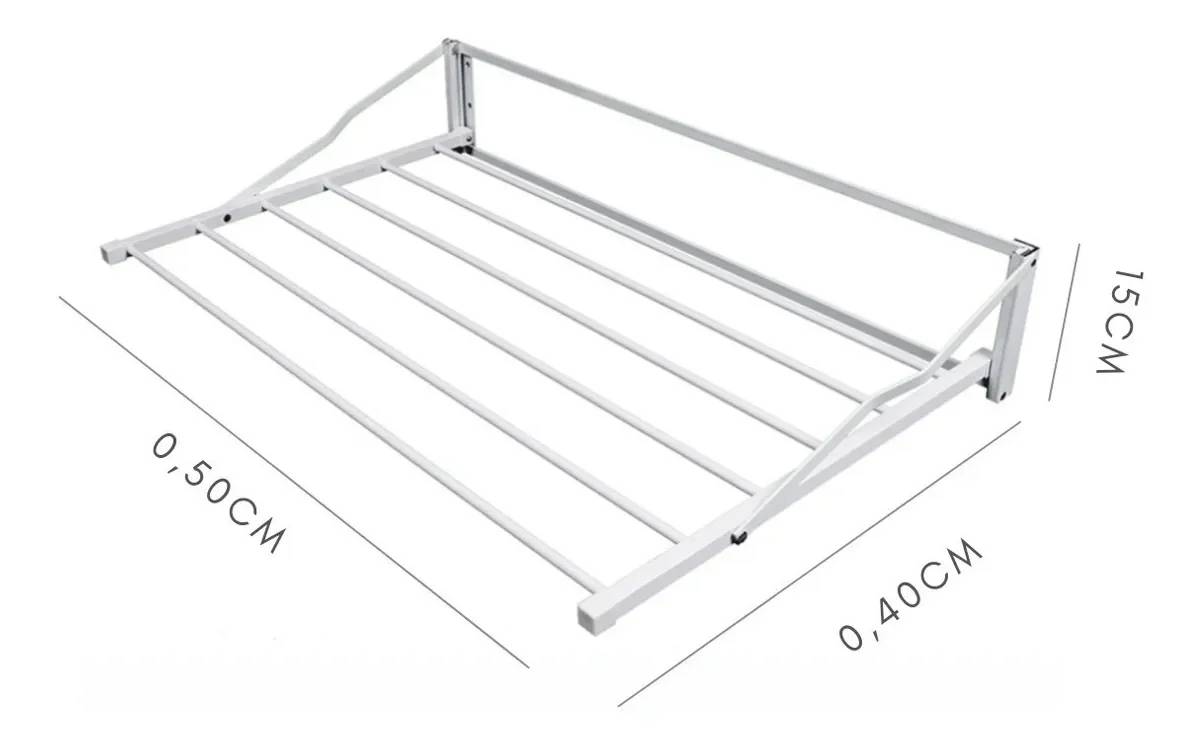 Varal Articulado 50cm x 07 Varetas - Em Alumínio Branco - 2