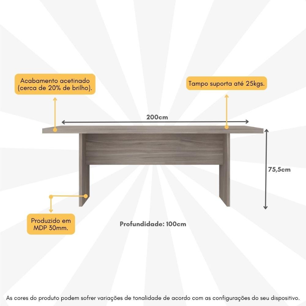 Mesa de Escritório 200cm para Reunião com Tampo 30mm Multimóveis Cr25281 - 3