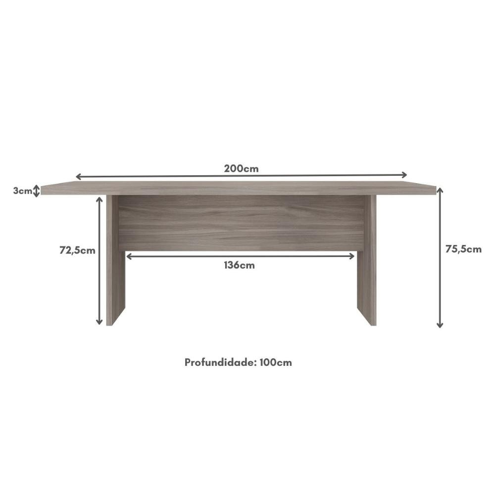 Mesa de Escritório 200cm para Reunião com Tampo 30mm Multimóveis Cr25281 - 4