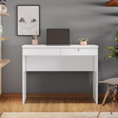 Escrivaninha/Mesa Escritório com 2 Gavetas e Chave 105cm Multimóveis Crjcm-ESC004 Branco