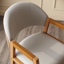 Ver imagem 3 de Kit 4 Poltronas Decorativas Allegra Estofada Cor Areia Tecido Linho e Courino Pés de Madeira