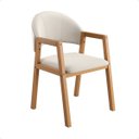 Ver imagem 5 de Kit 4 Poltronas Decorativas Allegra Estofada Cor Areia Tecido Linho e Courino Pés de Madeira