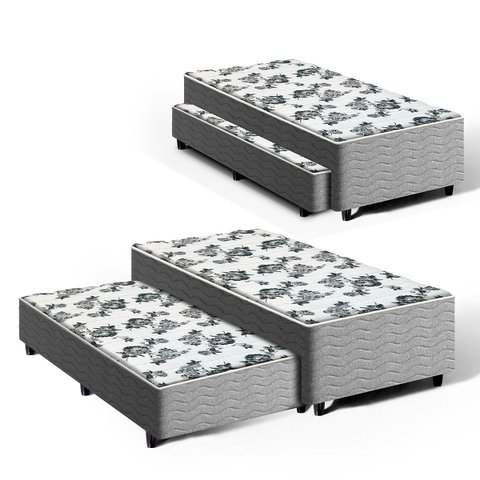 Bicama Box Com Colchão Acoplado de  Espuma e Auxiliar de Molas Unique Solteiro 88 Cm
