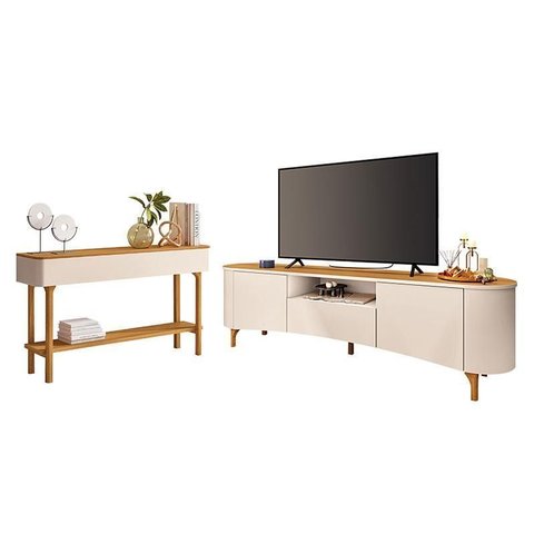 Rack Bancada Elara com Aparador Fiero Off White Cinamomo - Hb Móveis