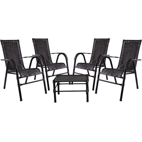 Conjunto 4 Cadeiras E Mesa de centro Bela, para área, edícula, fibra sintética - PANERO - TABACO 02