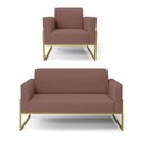 Ver imagem 1 de Sofá Namoradeira com Poltrona Base Industrial Alta Dourado Marisa Veludo Rosê D03 - D’Rossi