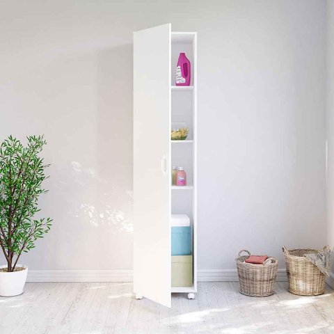 Armário Multiuso 45cm 1 Porta 3 Prateleiras com Espaço para Tábua de Passar 3019 Politorno