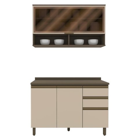 Cozinha Modulada Connect 2 Peças com Aéreo Basculante e Balcão 120cm Duna/Cristal - Móveis Henn