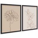 Ver imagem 1 de Kit 2 Quadros Flores Linhas Suaves - Bege 24x18cm:moldura Preta