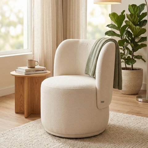 Poltrona Bia Sala Estar Curva Orgânica Boucle Bege - Montanaris Decor