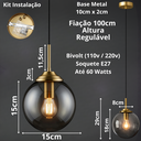 Ver imagem 6 de Lustre Pendente 29x15cm Globo Vidro Fumê Retrô Vintage Luminária Teto Gimpo Kjdde-294-anth