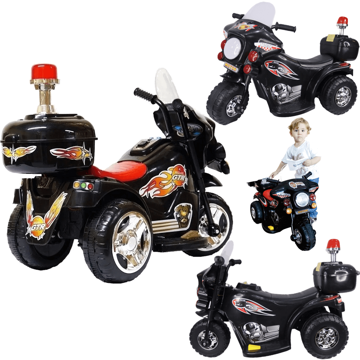 Moto Eletrica Infantil Policia Shiny Toys Motorcycle 6v Preta - 2