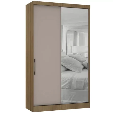 Guarda Roupa Modulado 134,5cm 2 Portas de Correr com Espelho Paris Avelã/cinammon Luciane Móveis