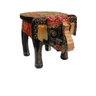 Banqueta - Elefante - Madeira - Pequeno - Pintado À Mão - Preto e Colorido - 1