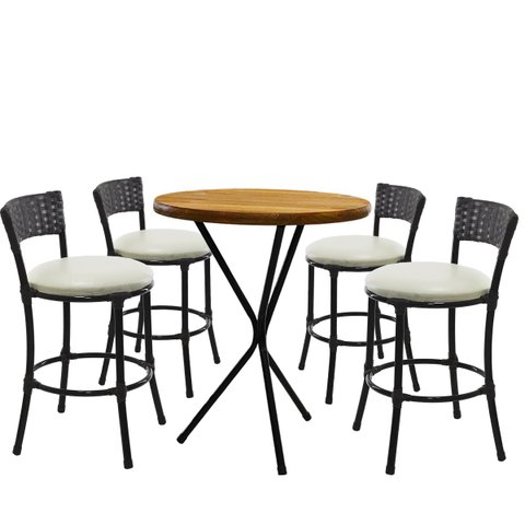 4 Banquetas Forts Baixa Fibra Preto Aço Carbono Bistrô Tampa Madeira com Assento Branco