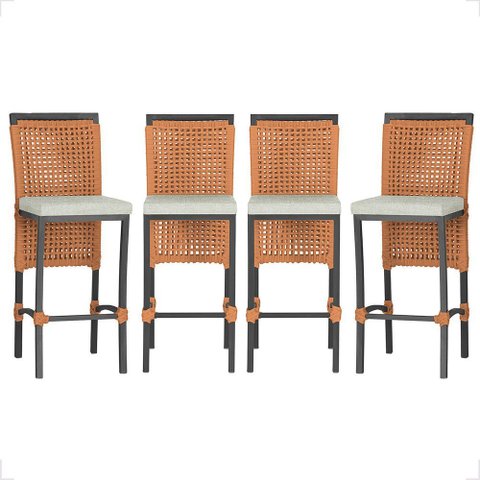 4 Banqueta em Alumínio Roma Preta Corda Náutica Tecido 3