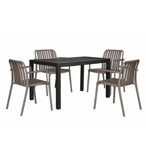 Kit 1 Mesa Creta 140x72cm e 4 Cadeira Tulum em Polipropileno