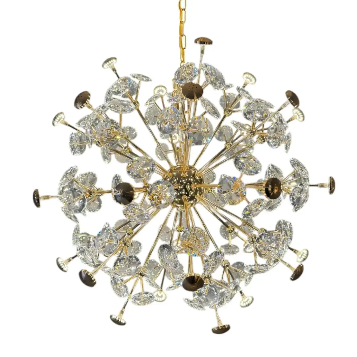 Lustre de Cristal Dente de Leão 72cm Dourado - Sindora Iluminação