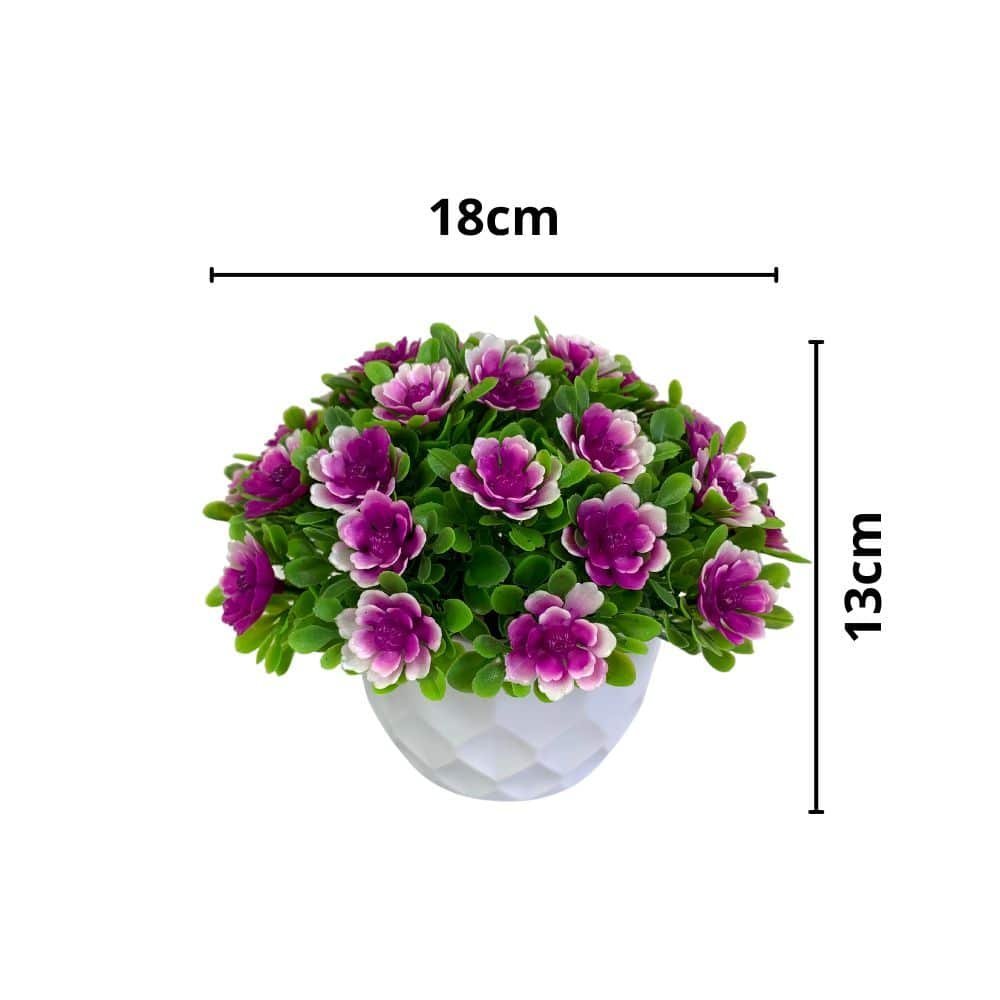 Vaso Geométrico Decorativo + 1 Arranjo de Flor Artificial Cor:Roxo/Branco - 3