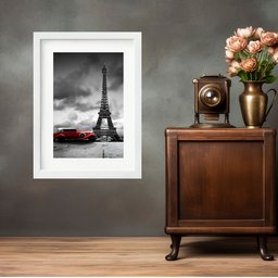 Quadro Paris Carro Vermelho - 60x48cm:moldura Preta - 1