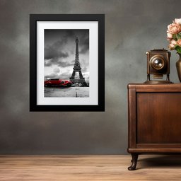 Quadro Paris Carro Vermelho - 60x48cm:moldura Preta - 2