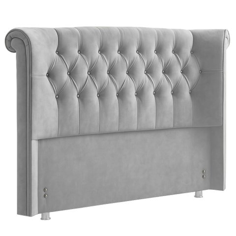 Cabeceira Cama Box Casal 140 Cm Serena Veludo Cinza - Nexta Casa