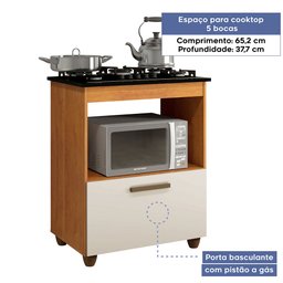 Balcão para Cooktop 5 Bocas 1 Porta Basculante Salvia Kaiki Móveis - 7