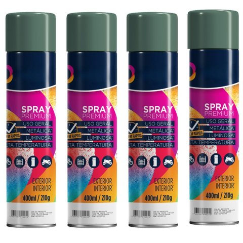 Tinta Spray 400ml Verde Escuro Uso Geral em Aço Ferro Gesso Cerâmica Couro | Universo | Kit 04 Un