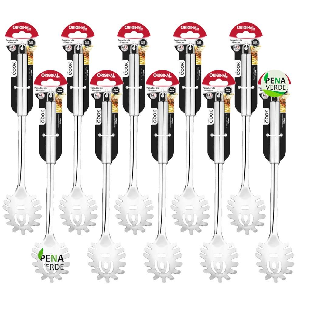 Ver imagem 1 de Pegador de Massas Cook 32,3 Cm Original Inox Prata Kit 10 Un