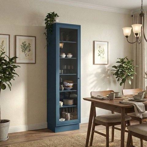 Cristaleira 1 Porta com Vidro 60cm 100% MDF Sevilha Azul/Órion