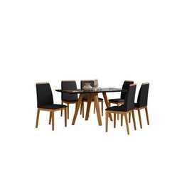Conjunto Sala de Jantar Mesa Mariah 160x90 com 6 Cadeiras Fernanda Ype/preto/veludo Preto - Nc - 1