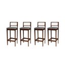 Ver imagem 2 de Kit 4 Banquetas Madeira Imbuia Cozinha Encosto Palha Rattan:Imbuia com Linho Chumbo