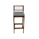 Ver imagem 7 de Kit 4 Banquetas Madeira Imbuia Cozinha Encosto Palha Rattan:Imbuia com Linho Chumbo