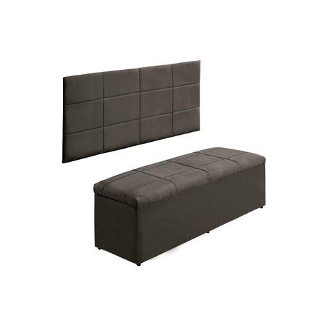 Kit Cabeceira e Calçadeira Raissa 120 cm Suede Marrom Escuro