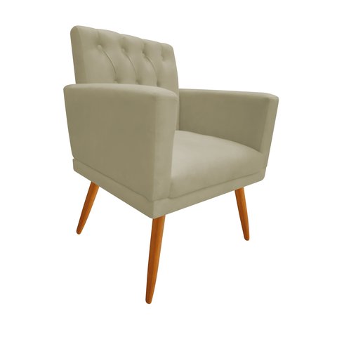 Poltrona Decorativa Nina Capitonê Suede Bege Pés Madeira Mz Decor