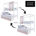 Ver imagem 5 de Beliche Infantil Casinha Reta Casal/ Solteiro 02 Gavetas Rosa Madeira Maciça Branco/ Rosa