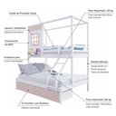 Ver imagem 4 de Beliche Infantil Casinha Reta Casal/ Solteiro 02 Gavetas Rosa Madeira Maciça Branco/ Rosa