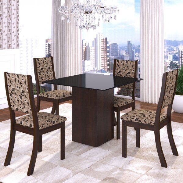Conjunto Sala de Jantar Mesa em Vidro 4 Cadeiras Filty Espresso Móveis - 1