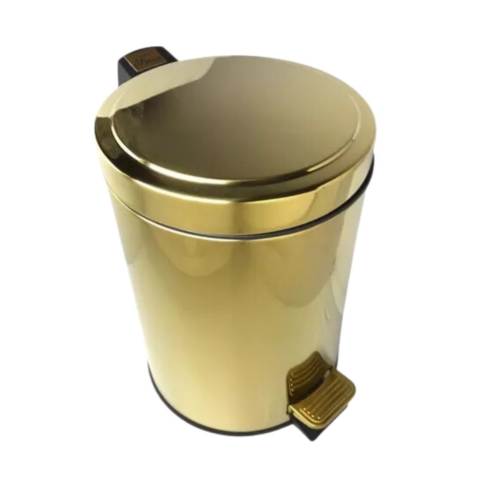 Lixeira Dourada em Aço Inox para Banheiro com Pedal 30l Fineza Novo Design
