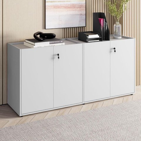 Armário Baixo Duplo 4 Portas MDP 158,5cm Cinza F5 Office