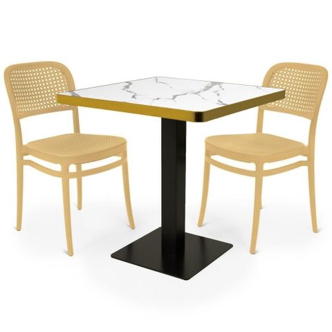 Conjunto Mesa de Jantar Redonda Venezia 70x70cm Branca com 2 Cadeiras Roma - Nude