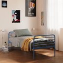 Ver imagem 1 de Cama Solteiro em Ferro Aço Carbono Tubular Teko Casatema MadeiraOriginals Azul/Álamo