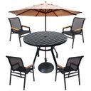 Ver imagem 1 de Kit 4 Cadeiras Praia e Mesa Tampo Aluminio Piscina Jardim + Ombrelone Bege
