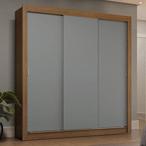 Guarda-roupa Casal 3 Portas de Correr Rustic/cinza Sublime Plus Madesa Rustic/cinza